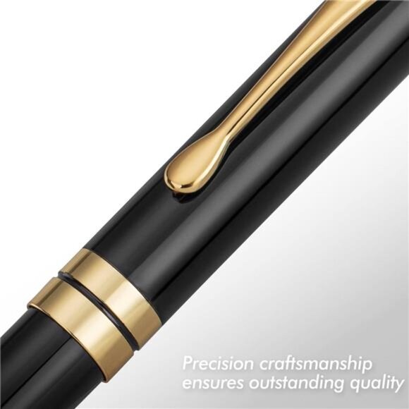 Ballpoint Pens,Stunning Black Chrome MetalPen with Golden Trim,Ball Pen Gift Set - Picture 2 of 7